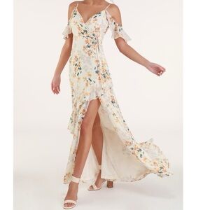 Lulu's Floral High Low Dress in Cream and Yellow